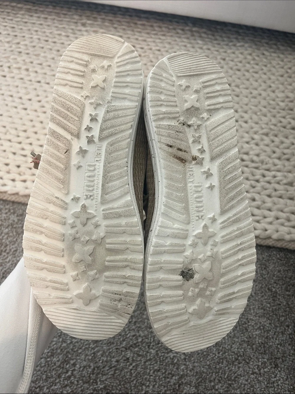 Hey Dude Tan Knit Slip-On Sneakers with Subtle Red Accents-worn only 2 times